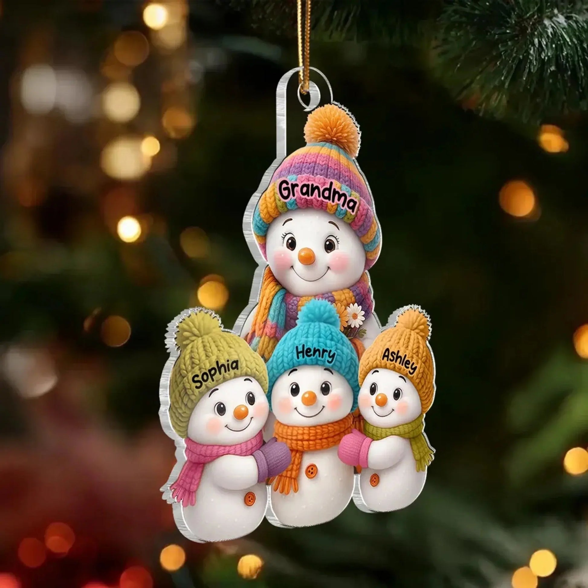 Snowman Grandma and Grandkids – Personalized Acrylic Ornament – Heartfelt Christmas Gifts for Grandma and Grandkids  Ezcustomize