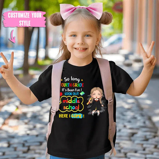 So Long Kindergarten, Look Out 1st Grade Here I Come T-Shirt | Personalized Youth Shirt | Custom Graduation Gift for Kids  Ezcustomize
