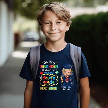 So Long Kindergarten, Look Out 1st Grade Here I Come T-Shirt | Personalized Youth Shirt | Custom Graduation Gift for Kids  Ezcustomize