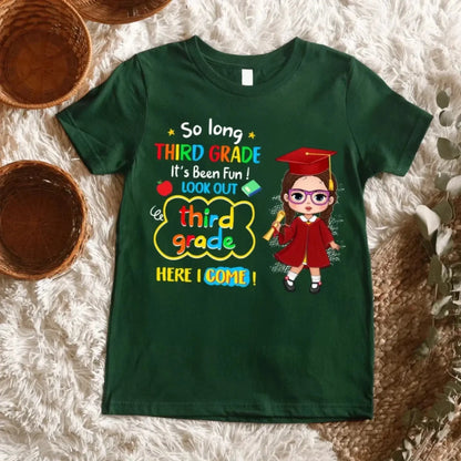 So Long Kindergarten, Look Out 1st Grade Here I Come T-Shirt | Personalized Youth Shirt | Custom Graduation Gift for Kids  Ezcustomize