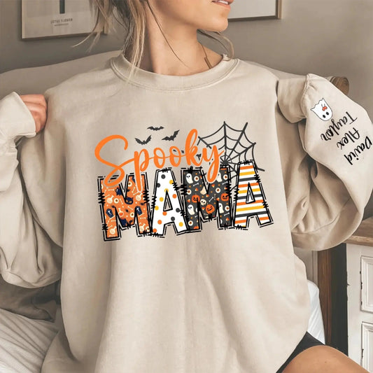 Spooky Mama Halloween Sweatshirt – Personalized Fall Shirt with Kids’ Names on Sleeve – Custom Halloween Gift for Mom  Ezcustomize