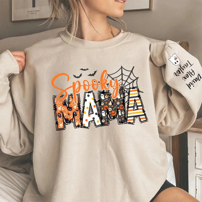 Spooky Mama Halloween Sweatshirt – Personalized Fall Shirt with Kids’ Names on Sleeve – Custom Halloween Gift for Mom  Ezcustomize