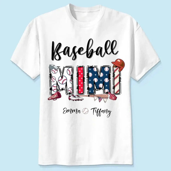 Sports Grandma Shirt – Personalized Baseball T-Shirt with Kid’s Name – Custom Gift for Grandma or Mom Who Loves the Game