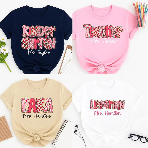 Strawberry Teacher Shirt with Custom Title and Name – Cute Personalized Gift for Teacher, Para, Librarian, Counselor