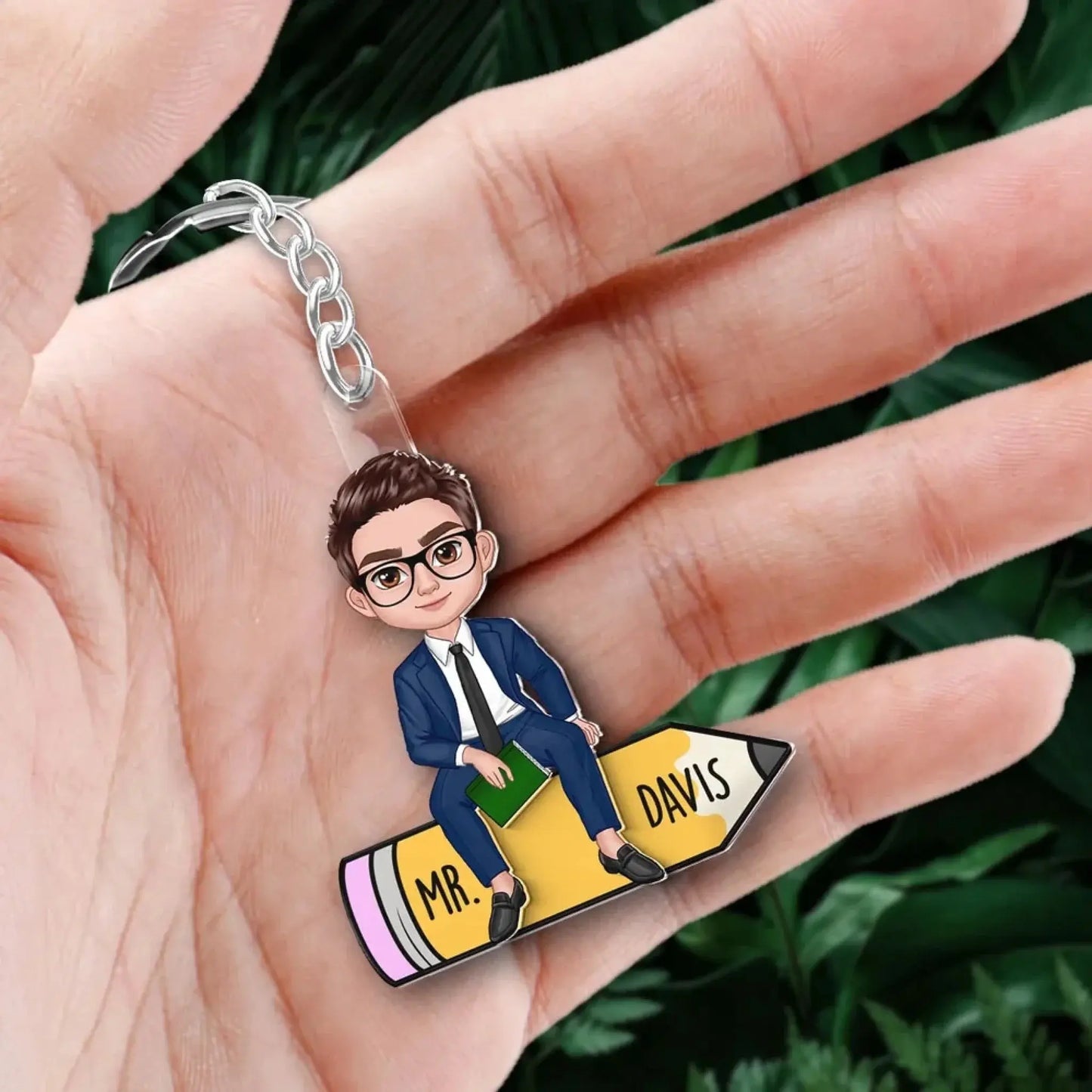Teacher Sitting On Pencil – Personalized 2-Layer Acrylic Keychain – Custom Back To School Gift for Teachers, Classroom Accessories  Ezcustomize