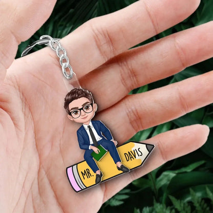 Teacher Sitting On Pencil – Personalized 2-Layer Acrylic Keychain – Custom Back To School Gift for Teachers, Classroom Accessories  Ezcustomize
