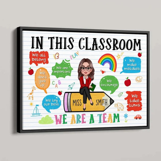 Teacher Sitting on Pencil Wall Art – Personalized Classroom Poster/Canvas  – Appreciation or Back-to-School Gift for Teachers  Ezcustomize
