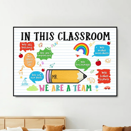 Teacher Sitting on Pencil Wall Art – Personalized Classroom Poster/Canvas  – Appreciation or Back-to-School Gift for Teachers  Ezcustomize