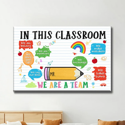 Teacher Sitting on Pencil Wall Art – Personalized Classroom Poster/Canvas  – Appreciation or Back-to-School Gift for Teachers  Ezcustomize