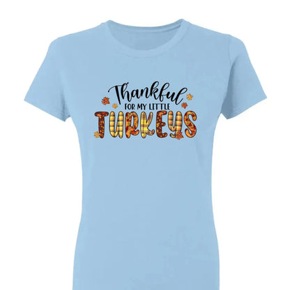 Thankful For My Little TurKeys - Personalized Custom T Shirt - Thanksgiving Gift For Grandma/Nana/Mimi, Mom, Wife, Grandparent  Ezcustomize
