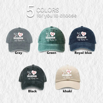 That’s My Grandson Out There Cap – Personalized Sports Hat with Name & Number – Custom Washed Denim Cap Gift for Grandpa, Dad, or Grandma  Ezcustomize