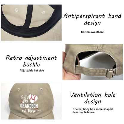 That’s My Grandson Out There Cap – Personalized Sports Hat with Name & Number – Custom Washed Denim Cap Gift for Grandpa, Dad, or Grandma  Ezcustomize