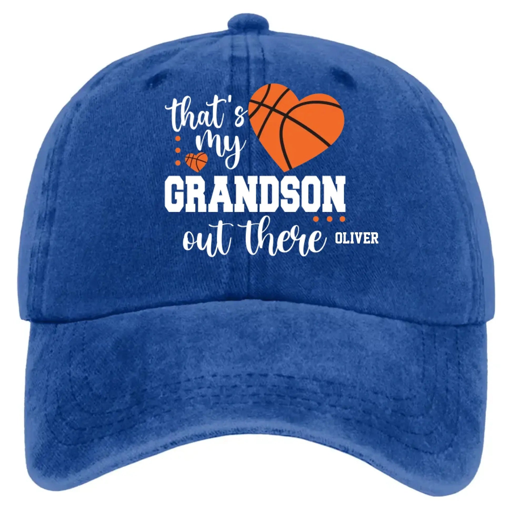 That’s My Grandson Out There Cap – Personalized Sports Hat with Name & Number – Custom Washed Denim Cap Gift for Grandpa, Dad, or Grandma  Ezcustomize