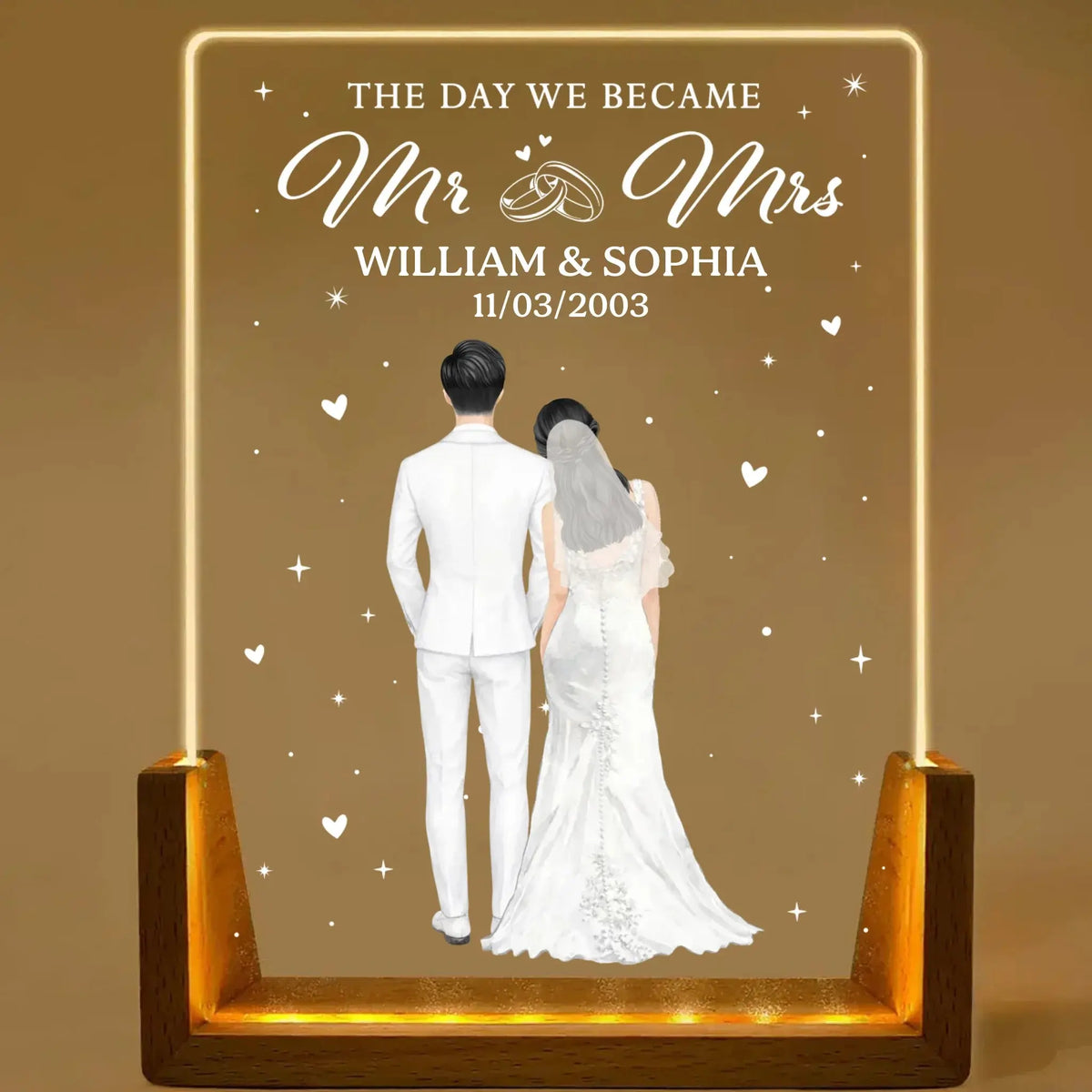 The Day We Became Mr & Mrs - Personalized Night Light - Gift for Husband, Wife, Spouse, Newlyweds, Couples