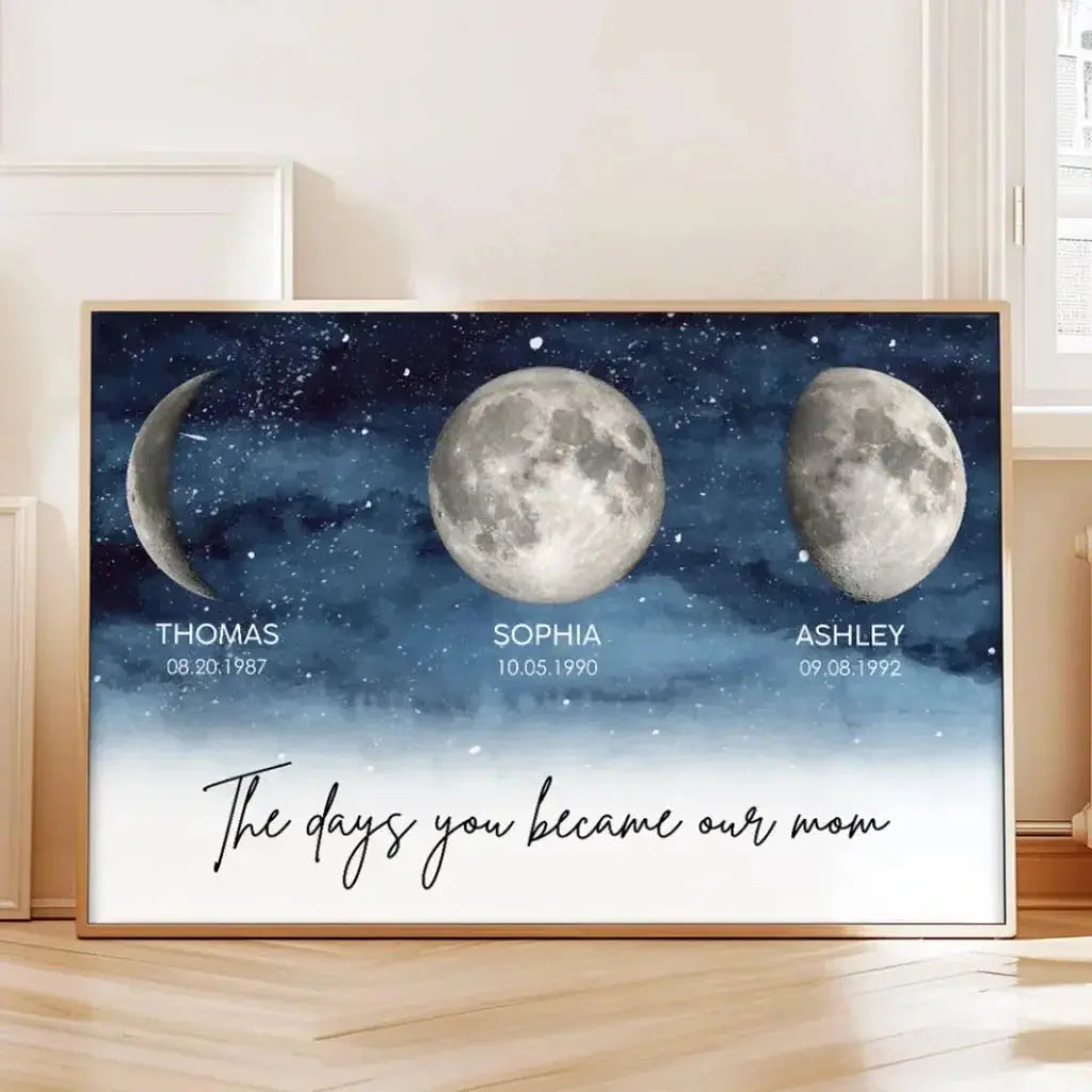 The Day You Became Mom with Birth Moon Phase – Personalized Starry Night Poster/Canvas – Heartfelt Gift for Mother’s Day & Mom’s Birthday  Ezcustomize