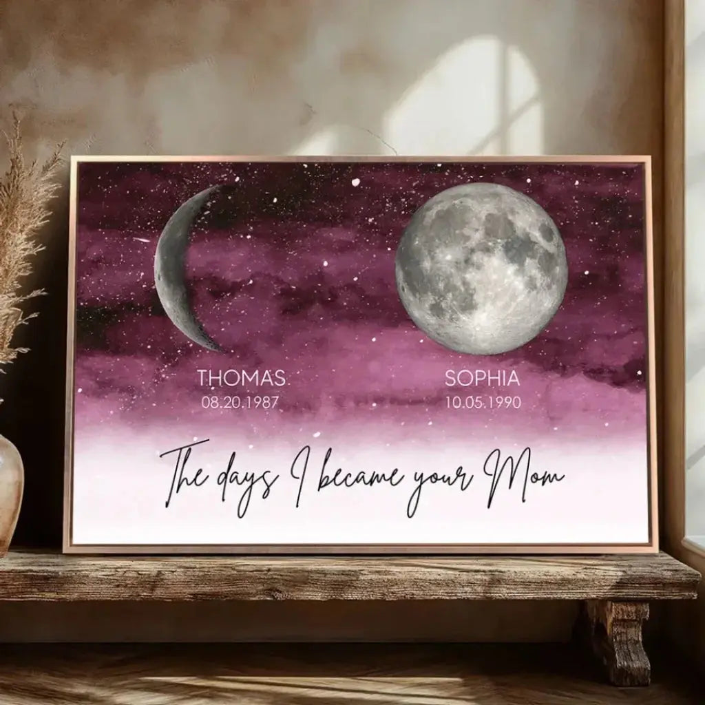 The Day You Became Mom with Birth Moon Phase – Personalized Starry Night Poster/Canvas – Heartfelt Gift for Mother’s Day & Mom’s Birthday  Ezcustomize