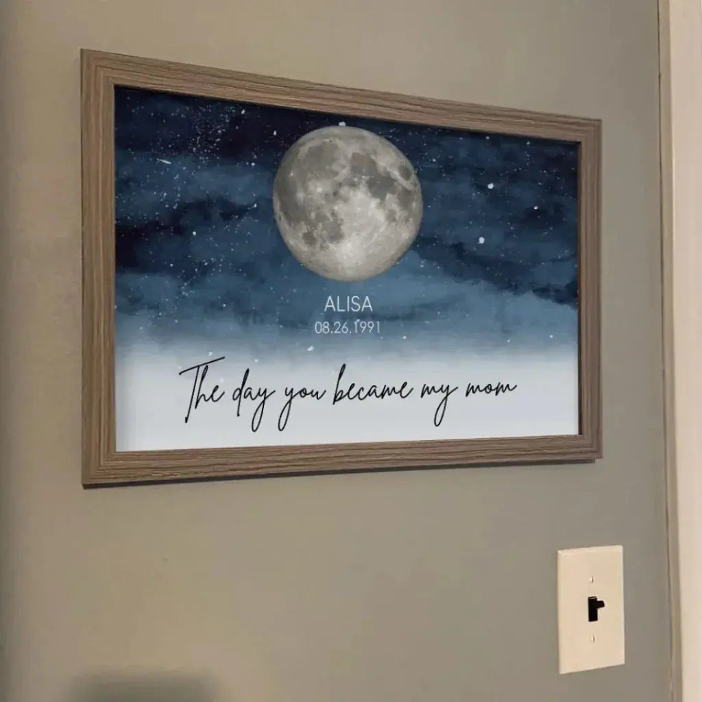 The Day You Became Mom with Birth Moon Phase – Personalized Starry Night Poster/Canvas – Heartfelt Gift for Mother’s Day & Mom’s Birthday  Ezcustomize