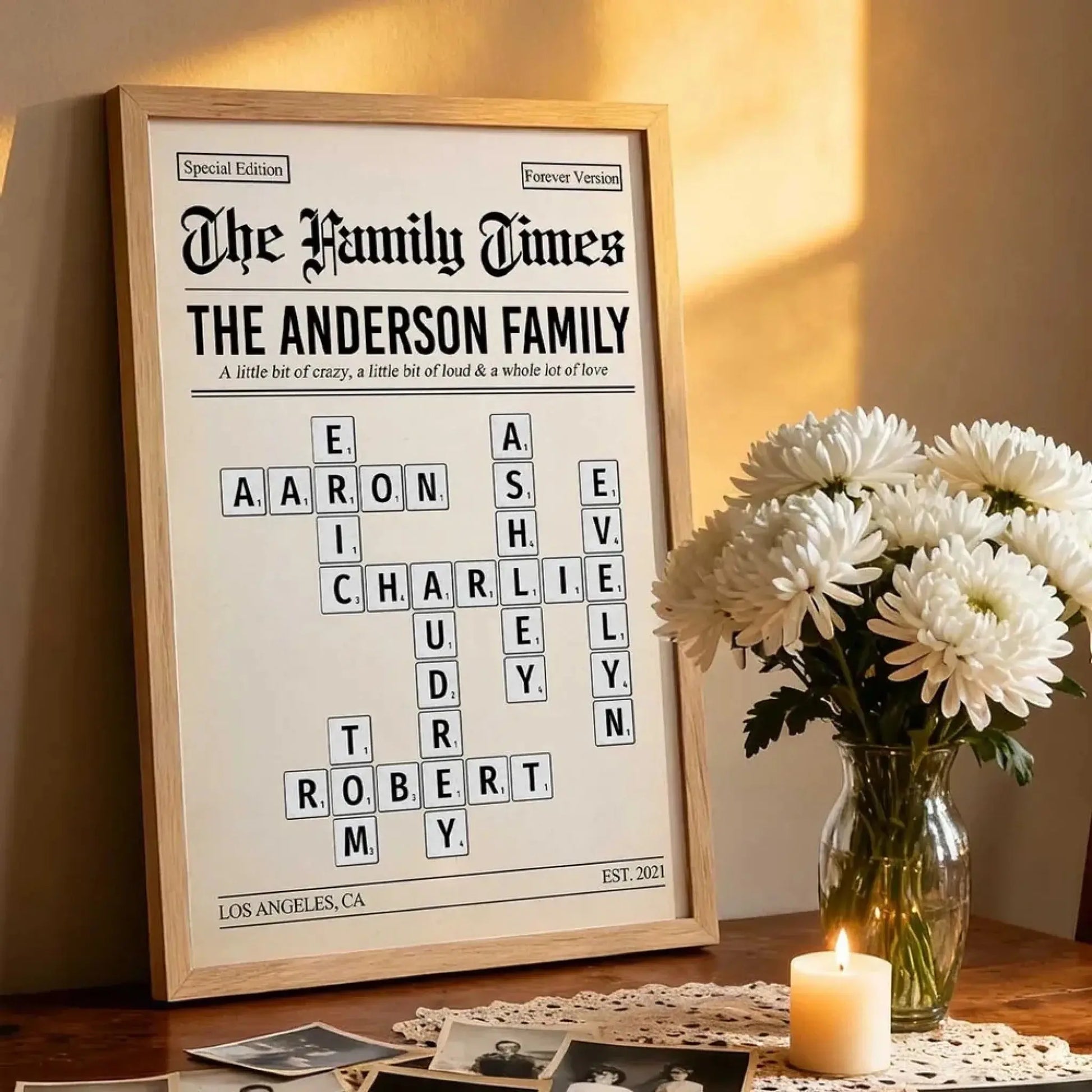 The Family Times Crossword Puzzle – Personalized Newspaper Style Poster – Unique Home Décor Keepsake & Heartfelt Gift for Families  Ezcustomize
