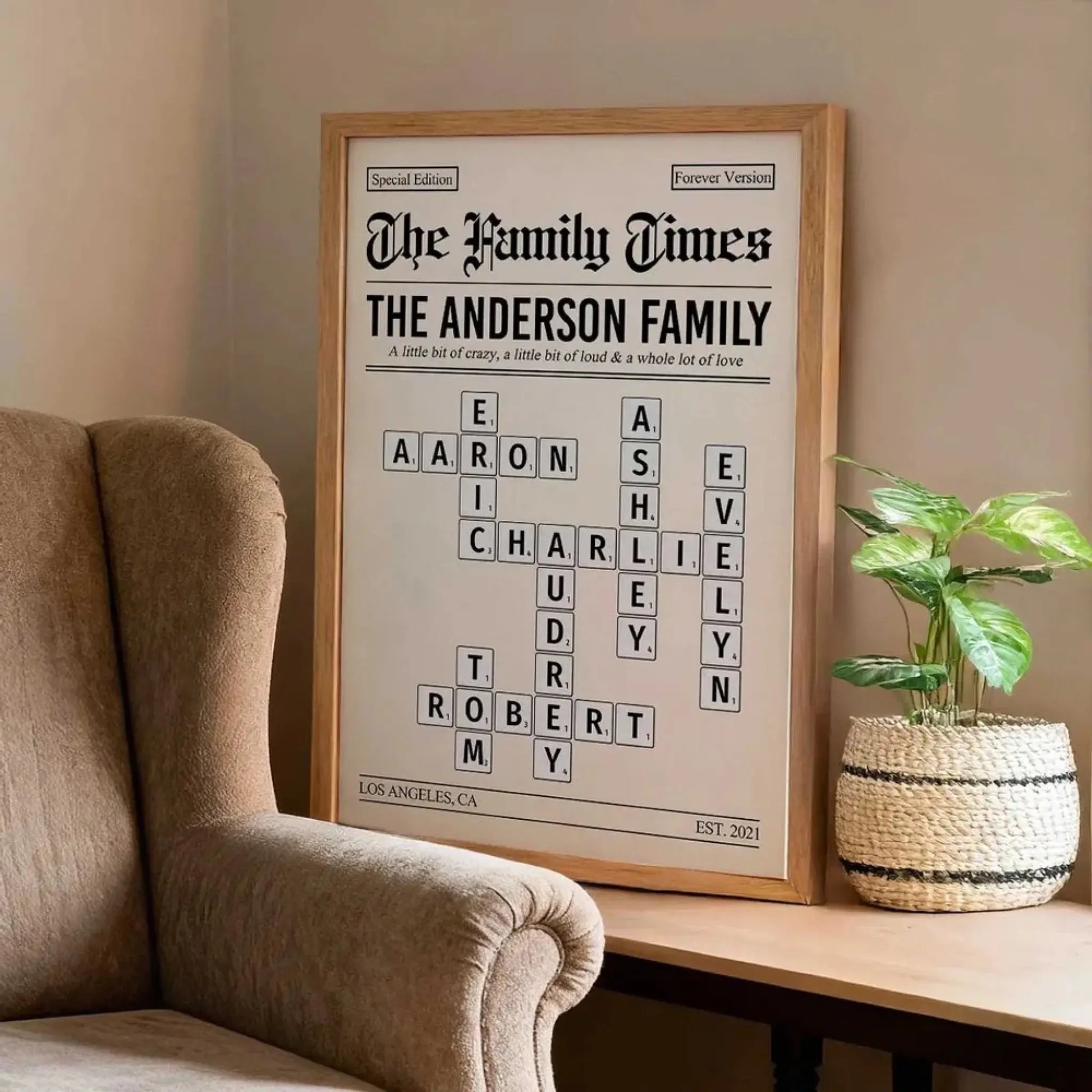 The Family Times Crossword Puzzle – Personalized Newspaper Style Poster – Unique Home Décor Keepsake & Heartfelt Gift for Families  Ezcustomize
