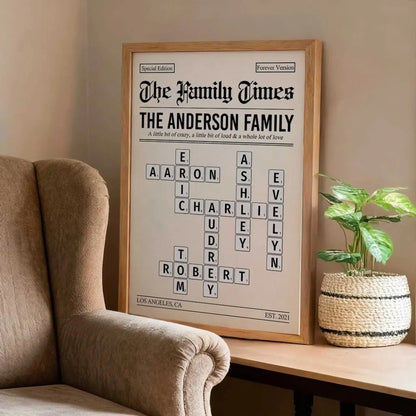 The Family Times Crossword Puzzle – Personalized Newspaper Style Poster – Unique Home Décor Keepsake & Heartfelt Gift for Families  Ezcustomize