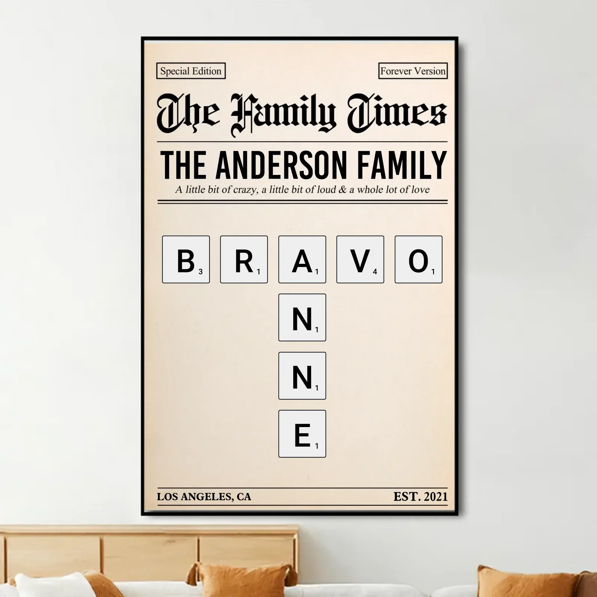 The Family Times Crossword Puzzle – Personalized Newspaper Style Poster – Unique Home Décor Keepsake & Heartfelt Gift for Families  Ezcustomize