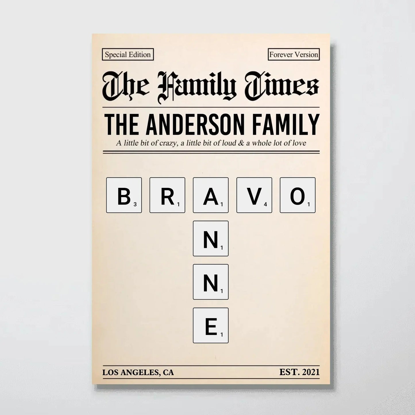 The Family Times Crossword Puzzle – Personalized Newspaper Style Poster – Unique Home Décor Keepsake & Heartfelt Gift for Families  Ezcustomize