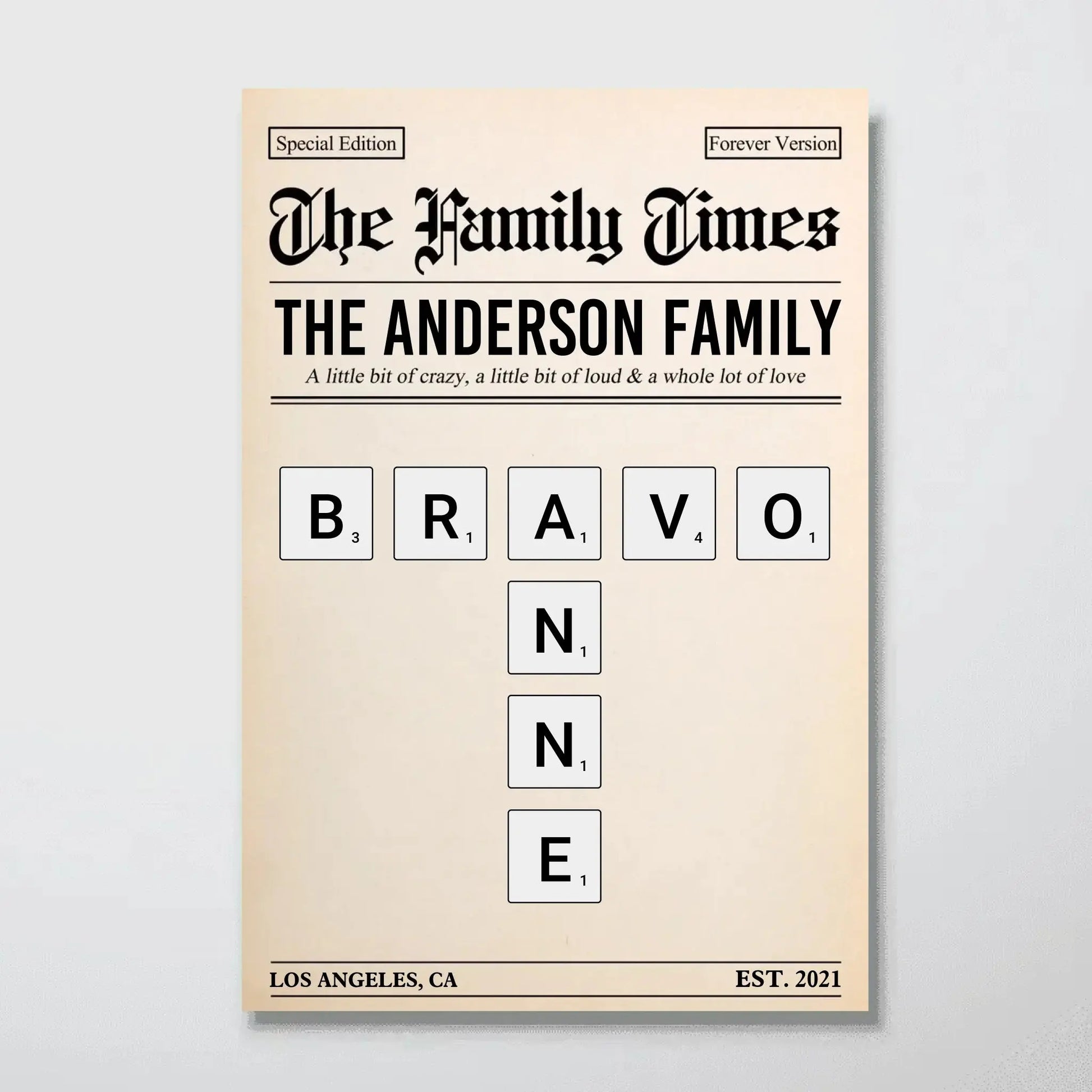 The Family Times Crossword Puzzle – Personalized Newspaper Style Poster – Unique Home Décor Keepsake & Heartfelt Gift for Families  Ezcustomize
