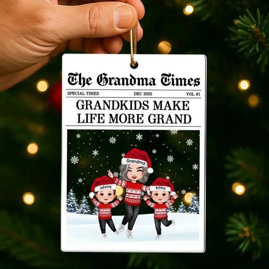 The Grandma Times Grandkids Newspaper – Personalized Acrylic Ornament – Custom Christmas Gift for Grandma  Ezcustomize