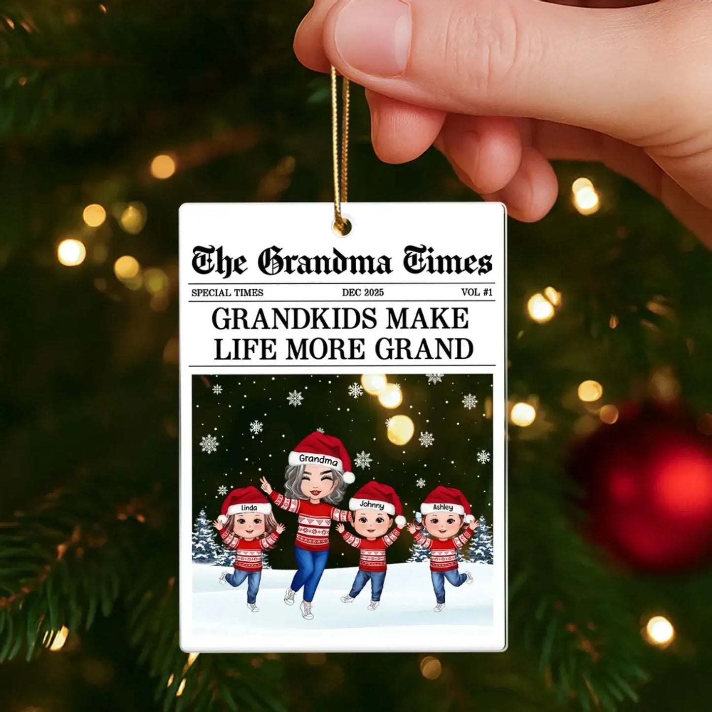 The Grandma Times Grandkids Newspaper – Personalized Acrylic Ornament – Custom Christmas Gift for Grandma  Ezcustomize