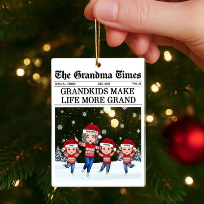 The Grandma Times Grandkids Newspaper – Personalized Acrylic Ornament – Custom Christmas Gift for Grandma  Ezcustomize