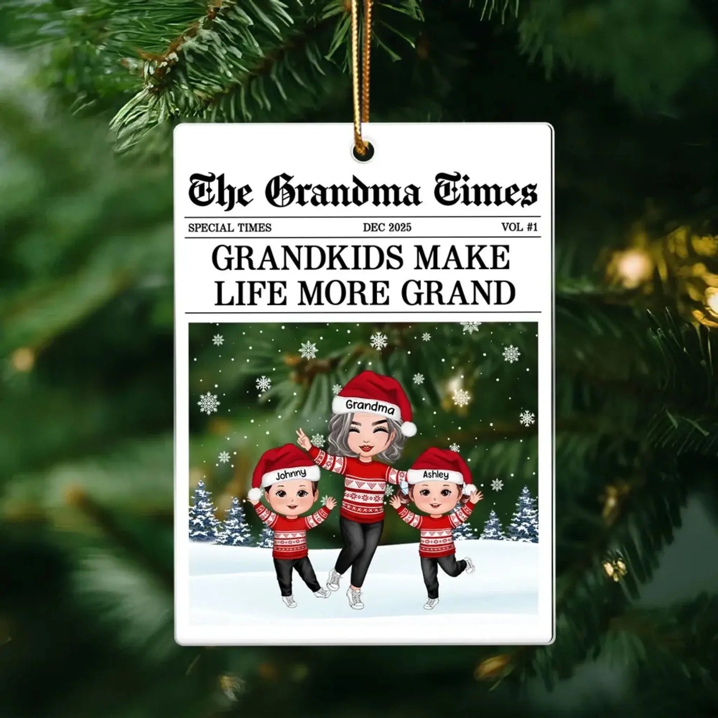 The Grandma Times Grandkids Newspaper – Personalized Acrylic Ornament – Custom Christmas Gift for Grandma  Ezcustomize