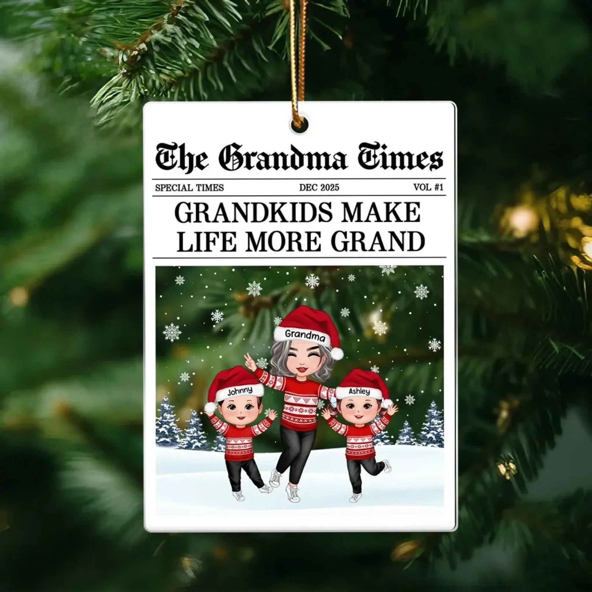 The Grandma Times Grandkids Newspaper – Personalized Acrylic Ornament – Custom Christmas Gift for Grandma  Ezcustomize