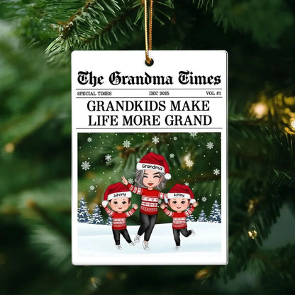The Grandma Times Grandkids Newspaper – Personalized Acrylic Ornament – Custom Christmas Gift for Grandma  Ezcustomize