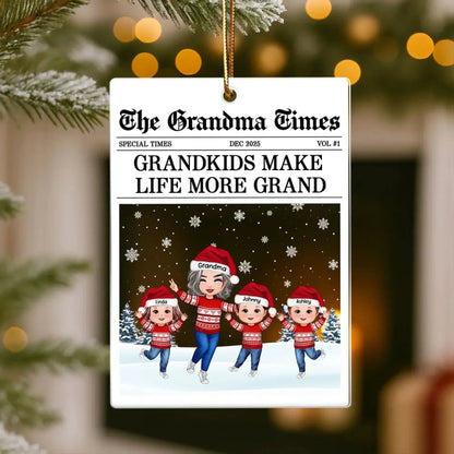 The Grandma Times Grandkids Newspaper – Personalized Acrylic Ornament – Custom Christmas Gift for Grandma  Ezcustomize