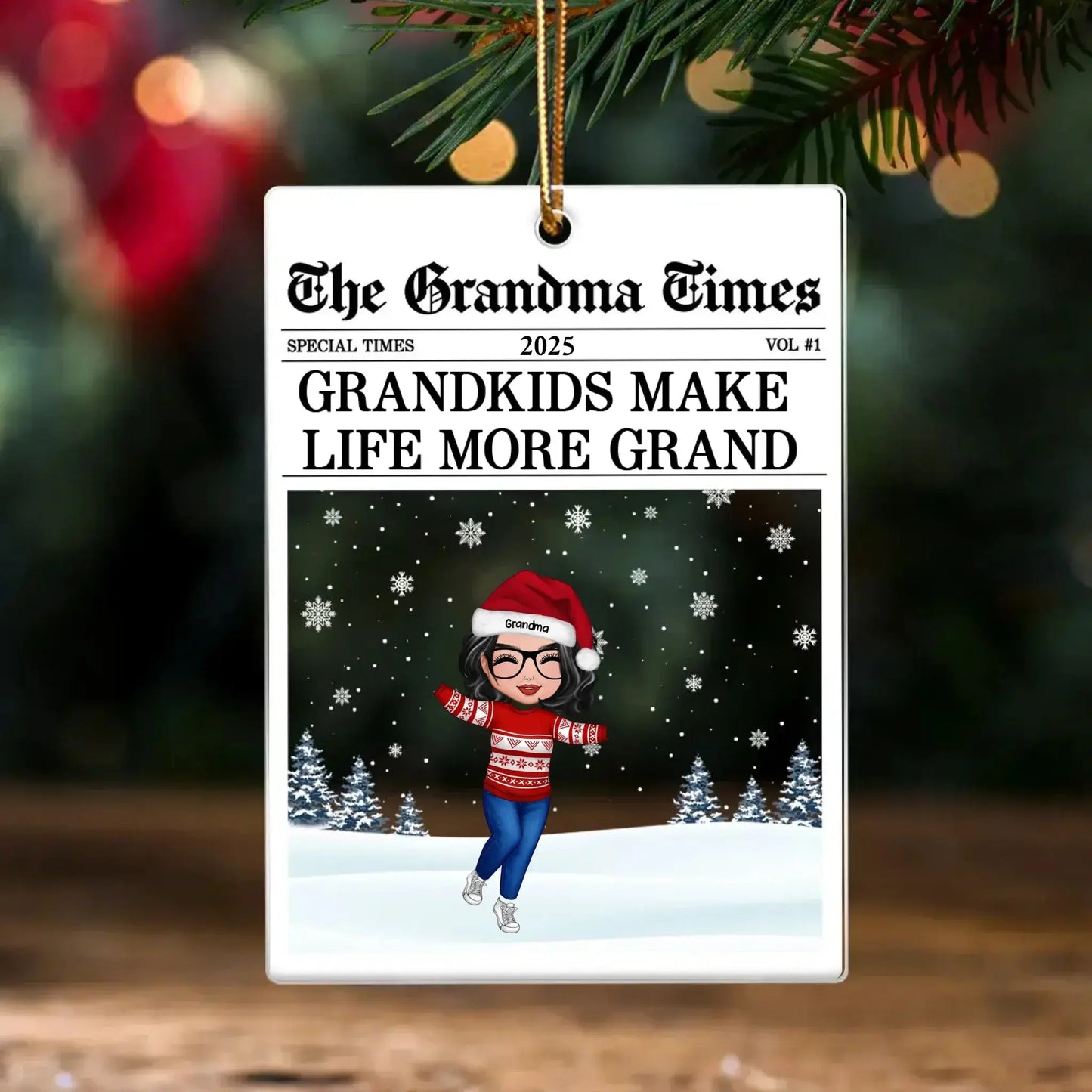 The Grandma Times Grandkids Newspaper – Personalized Acrylic Ornament – Custom Christmas Gift for Grandma  Ezcustomize