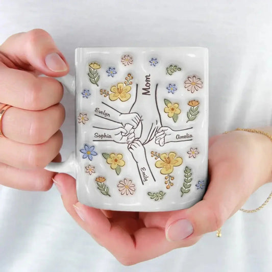 The Heart of the Family Personalized 3D Mug – Custom Hand & Name Gift for Mom, Grandma, or Nana  Ezcustomize