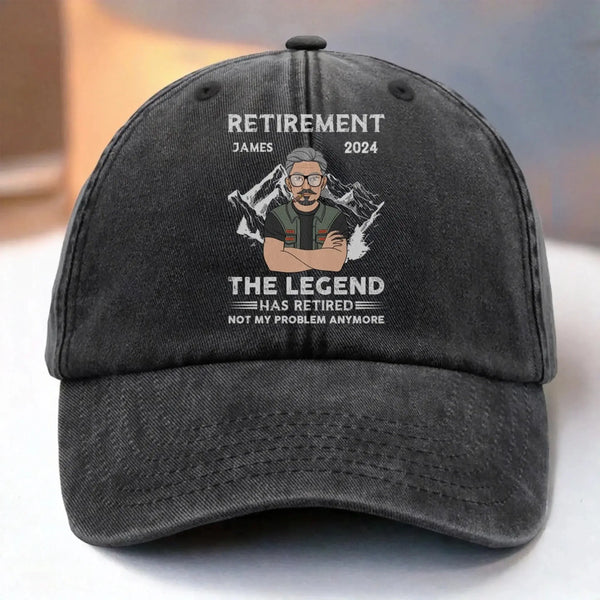 The Legend Has Retired – Personalized Washed Denim Cap – Funny Retirement Gift for Men, Grandpa, Papa