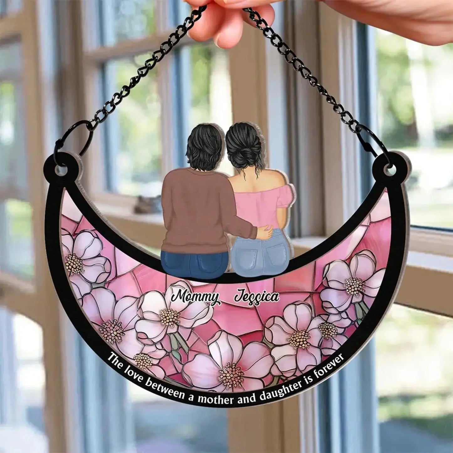 The Love Between A Mother and Daughters  Is Forever – Personalized Window Hanging Suncatcher Ornament – Meaningful Birthday & Mother’s Day Gift for Mom or Daughter  Ezcustomize
