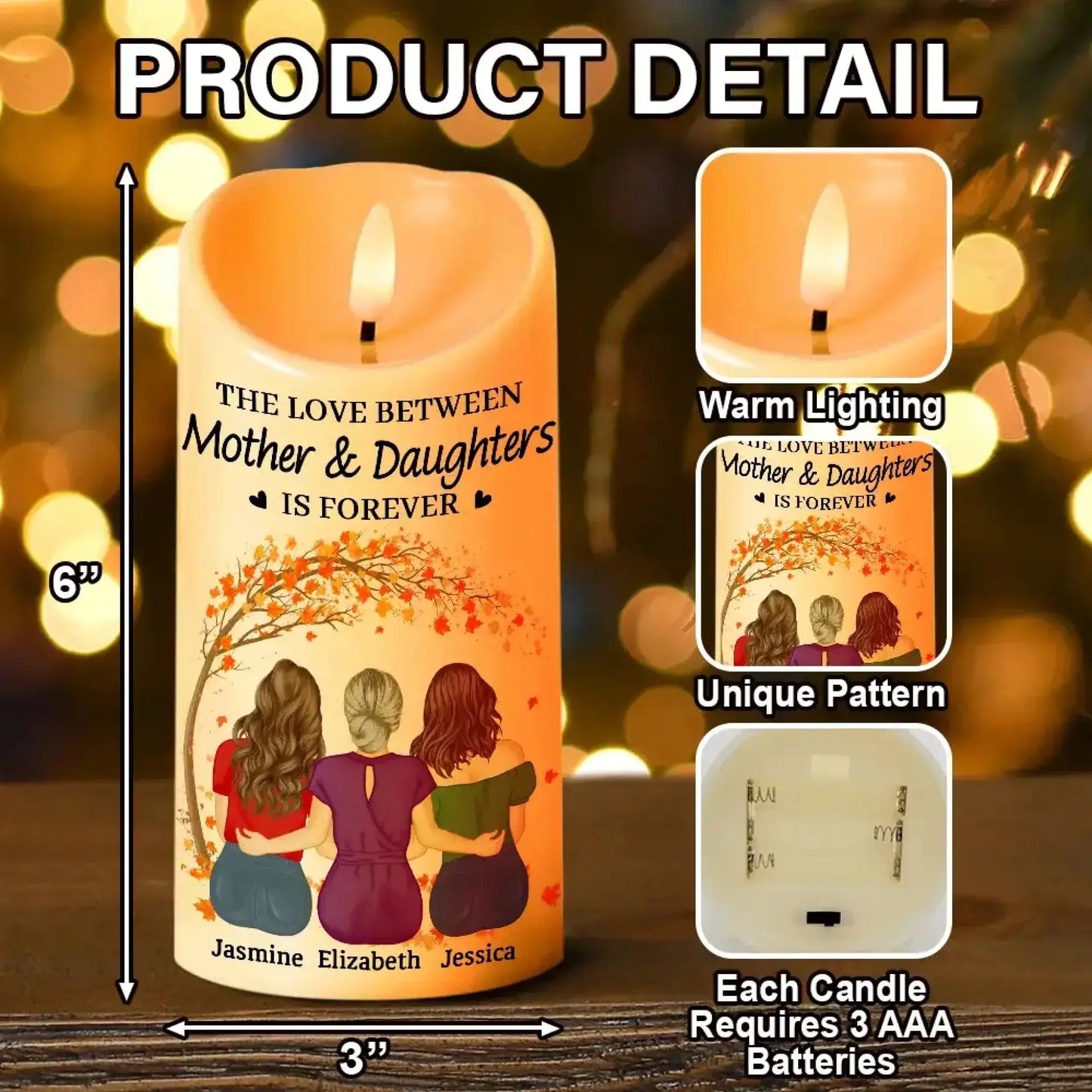 The Love Between Mother & Daughters Is Forever - Personalized Flameless LED Candle - Gift for Mom, Mother, Daughter, Daughters, Grandma, Bonus Mom  Ezcustomize