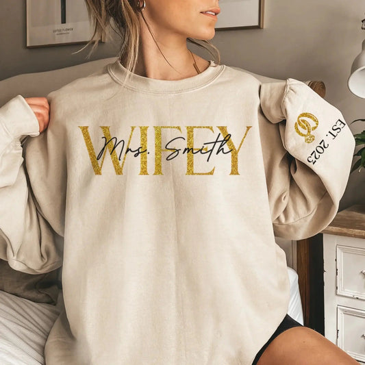 The Love of My Life My Wifey – Custom Unisex Sweatshirt & Hoodie with Sleeve Design – Personalized Gift for Husband, Wife, Him & Her  Ezcustomize