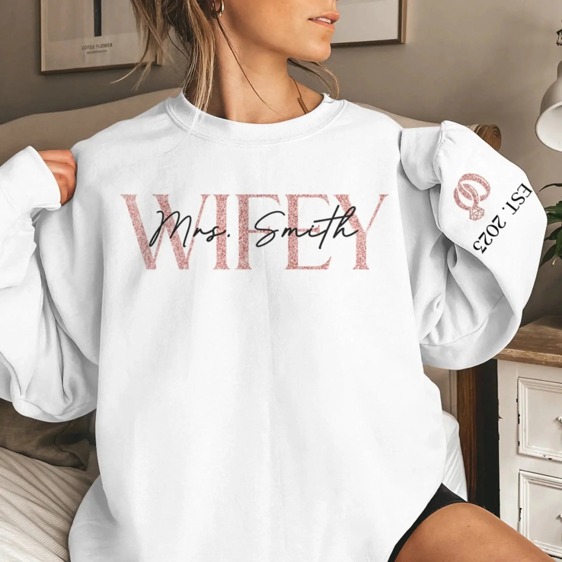 The Love of My Life My Wifey – Custom Unisex Sweatshirt & Hoodie with Sleeve Design – Personalized Gift for Husband, Wife, Him & Her  Ezcustomize