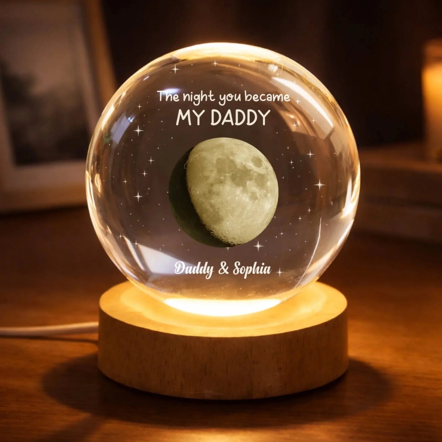 The Night You Became My Daddy Custom Moon Phase - Personalized Crystal Ball Lamp - Gift for Dad, New Dad, New Parent, Husband  Ezcustomize