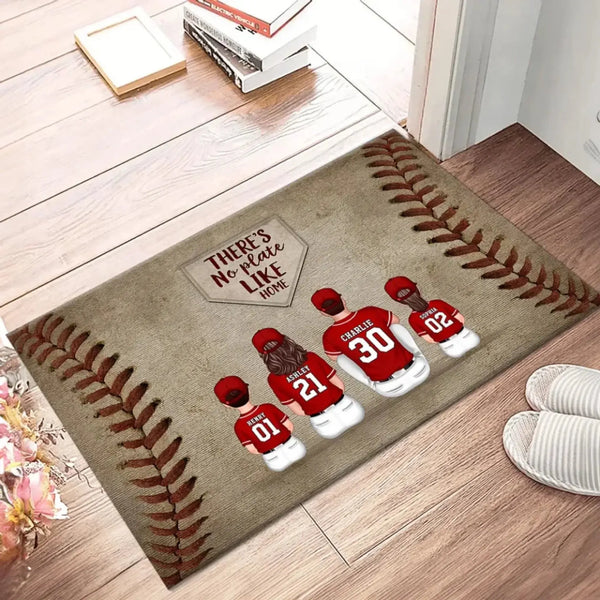 There's No Plate Like Home Family Sitting Personalized Mat, Baseball Decor