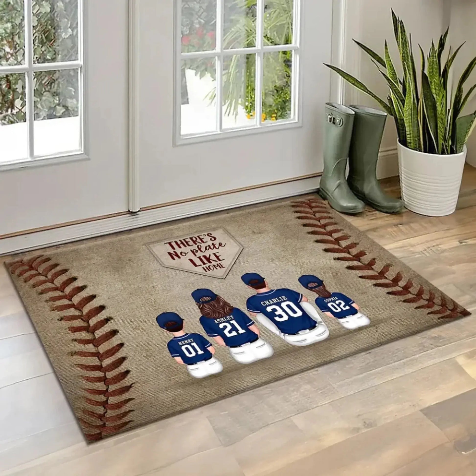 There's No Plate Like Home Family Sitting Personalized Mat, Baseball Decor  Ezcustomize