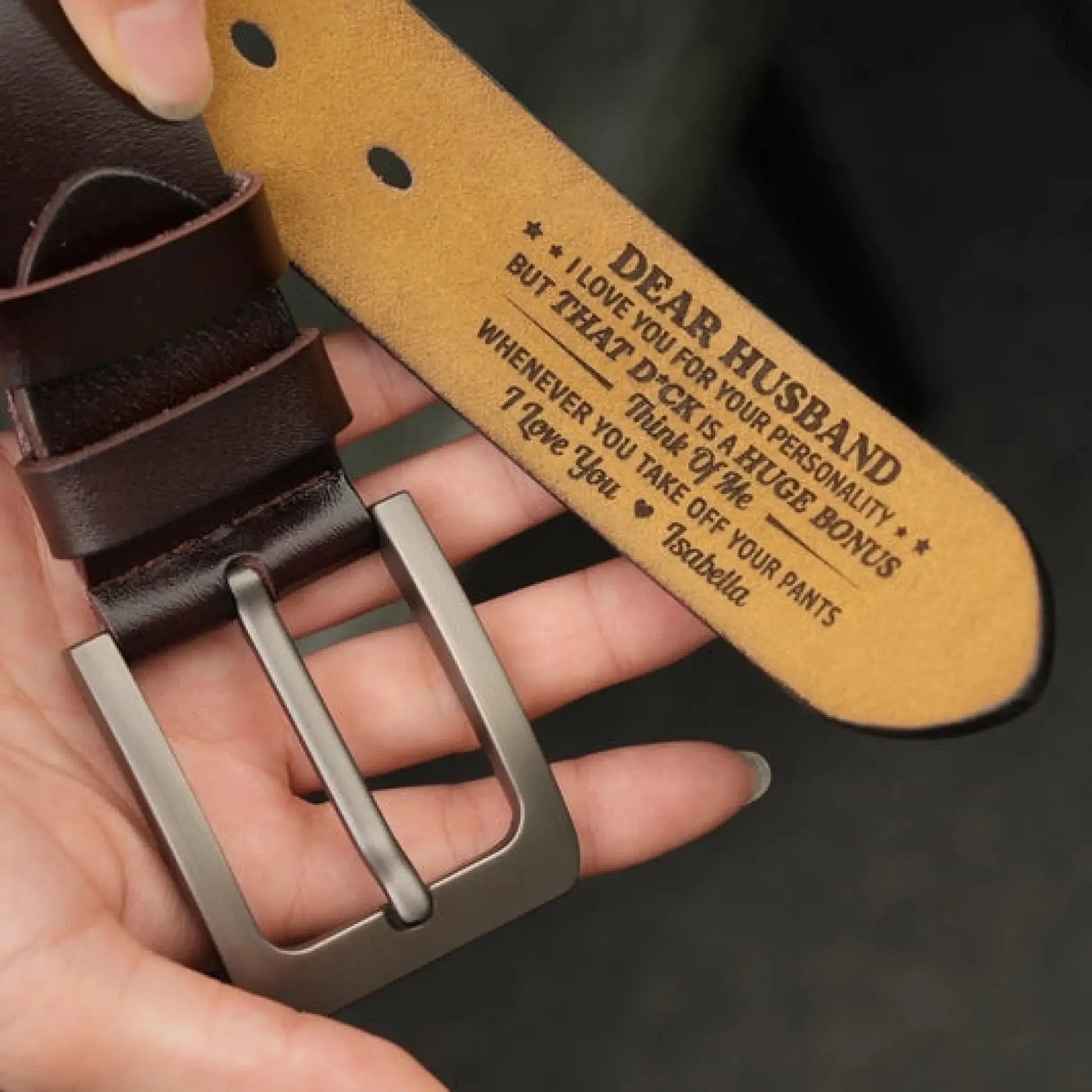Think Of Me Whenever You Take Off Your Pants - Personalized Engraved Leather Belt  Ezcustomize
