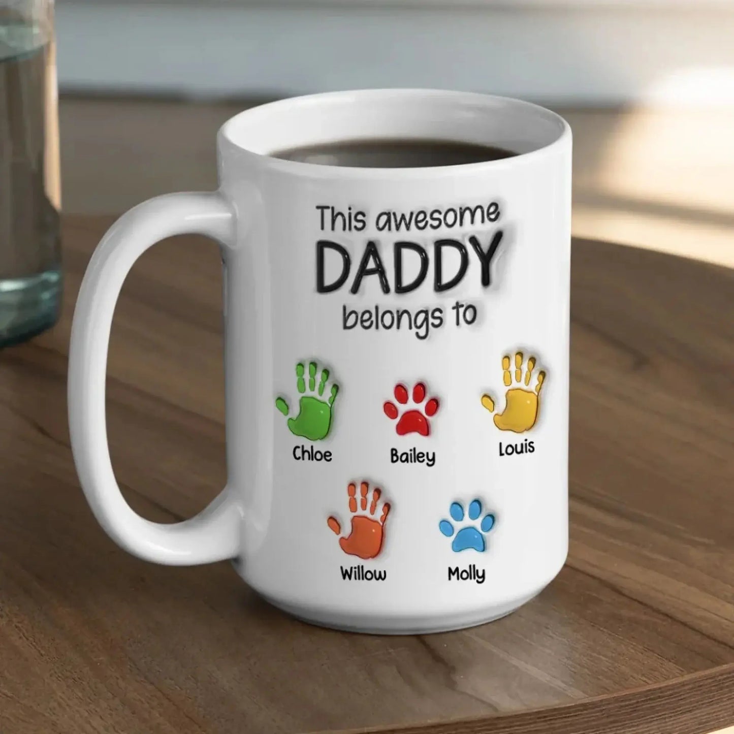 This Awesome Grandpa Belongs To Mug – Personalized 3D Handprint Coffee Cup with Kids’ Names, Custom Gift for Grandpa or Dad  Ezcustomize