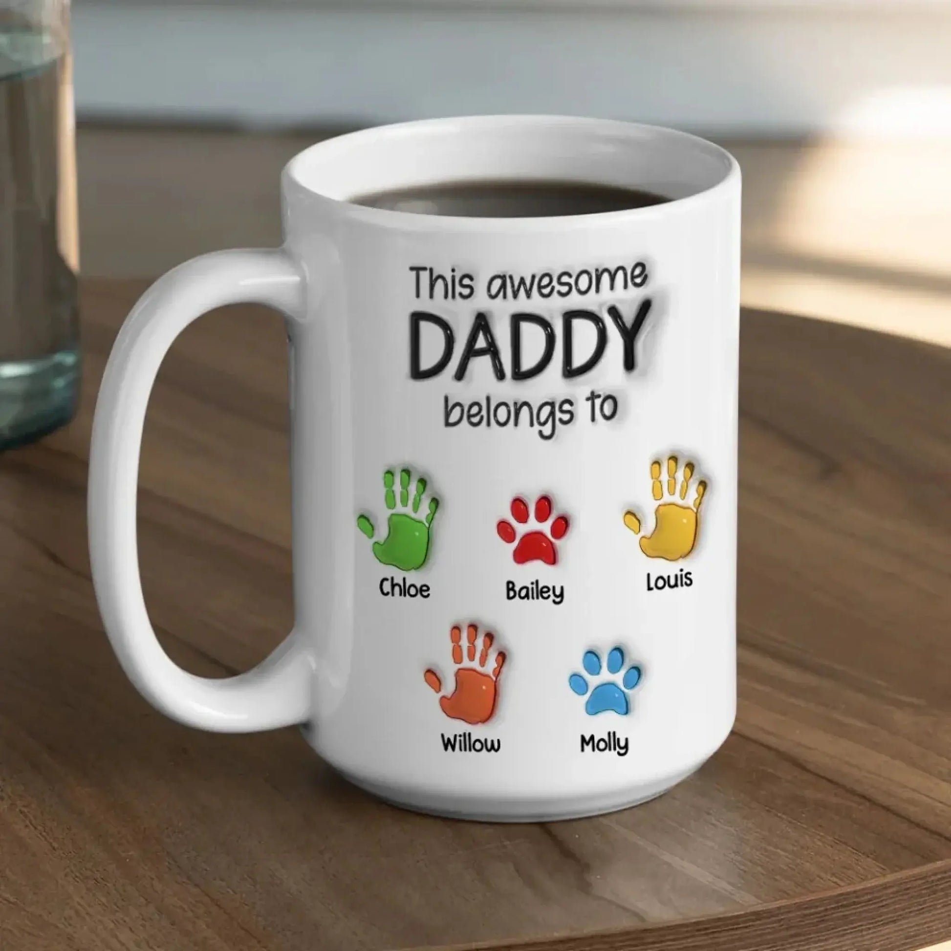 This Awesome Grandpa Belongs To Mug – Personalized 3D Handprint Coffee Cup with Kids’ Names, Custom Gift for Grandpa or Dad  Ezcustomize
