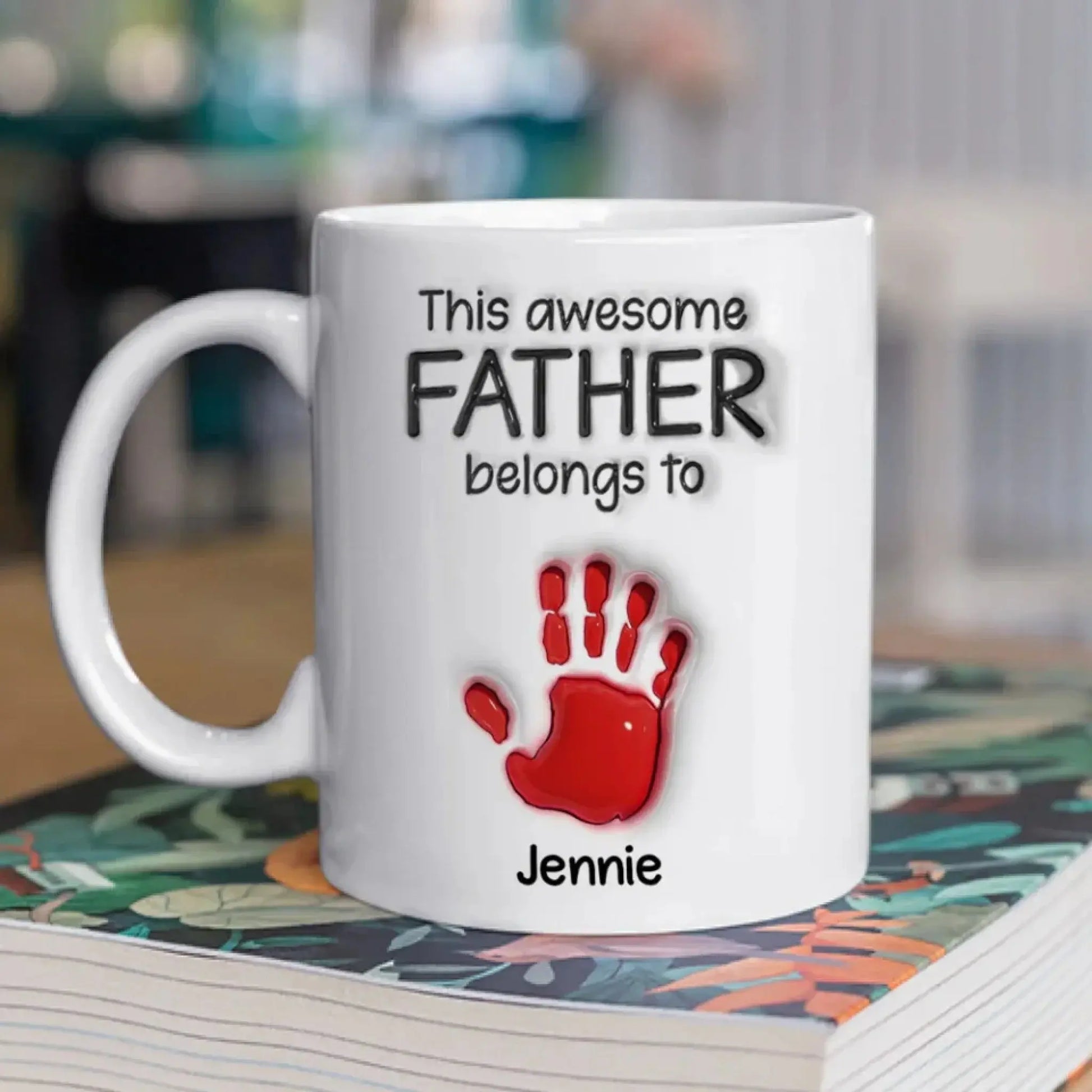 This Awesome Grandpa Belongs To Mug – Personalized 3D Handprint Coffee Cup with Kids’ Names, Custom Gift for Grandpa or Dad  Ezcustomize