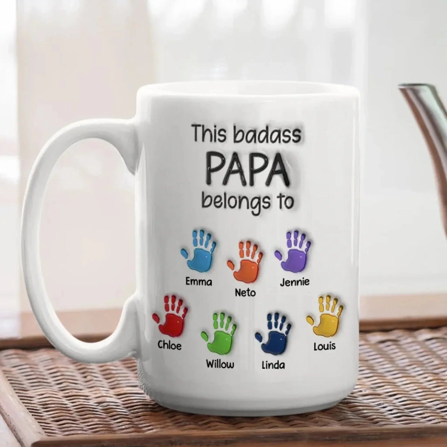 This Awesome Grandpa Belongs To Mug – Personalized 3D Handprint Coffee Cup with Kids’ Names, Custom Gift for Grandpa or Dad  Ezcustomize