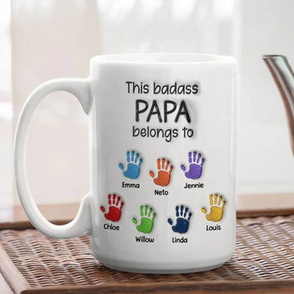 This Awesome Grandpa Belongs To Mug – Personalized 3D Handprint Coffee Cup with Kids’ Names, Custom Gift for Grandpa or Dad  Ezcustomize